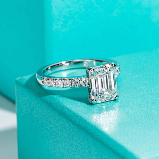 3ct Emerald Cut D Color Moissanite Engagement Rings For Women 925 Sterling Silver Luxury Wedding Ring Jewelry Wholesale