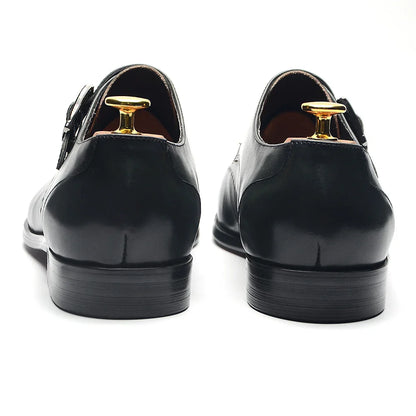 Elegant Men's Monk Strap Dress Shoes Genuine Leather Single Buckle Green Black Loafer Brogue for Party Wedding Formal Occasions