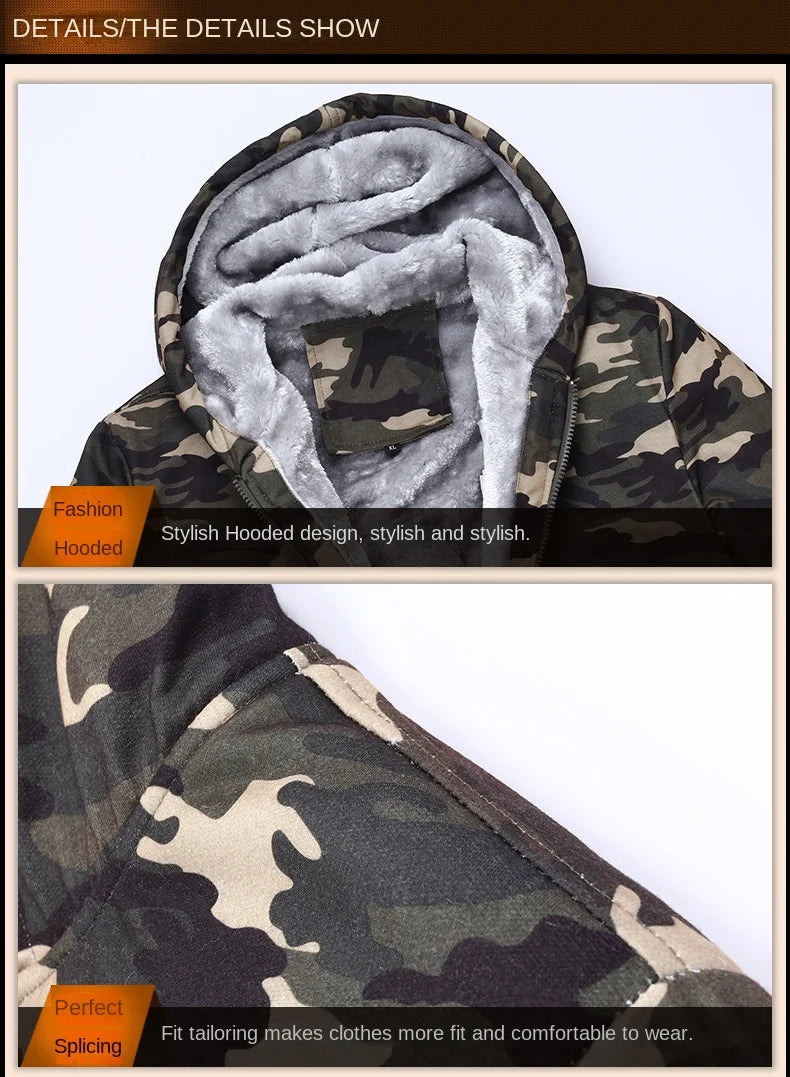 Men's Zip Up Hoodie camouflage Heavyweight Winter Sweatshirt Fleece Sherpa Lined Warm Jacket