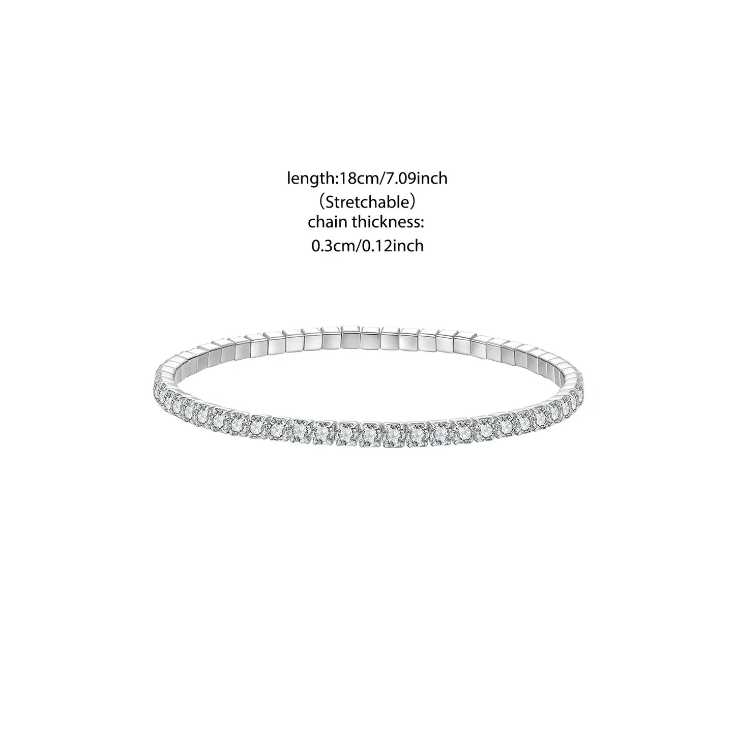 925 Sterling Silver Luxury Full-Pavé Tennis Bracelet Stretchable Round Cubic Zirconia Chain Classic Women Wedding Gift