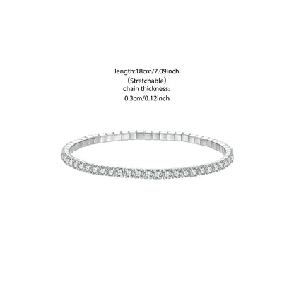 925 Sterling Silver Luxury Full-Pavé Tennis Bracelet Stretchable Round Cubic Zirconia Chain Classic Women Wedding Gift