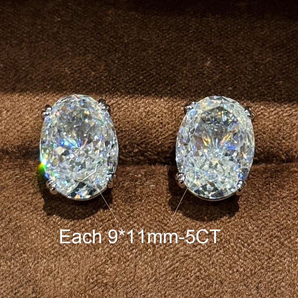 5CT Oval Cut High Carbon Diamond Earrings for Women 100% 925 Sterling Silver Sparkling Ear Stud Fine Jewelry Gifts