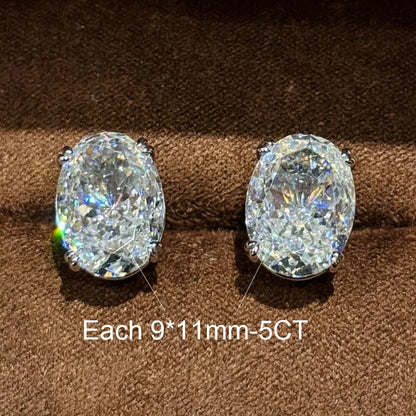 5CT Oval Cut High Carbon Diamond Earrings for Women 100% 925 Sterling Silver Sparkling Ear Stud Fine Jewelry Gifts