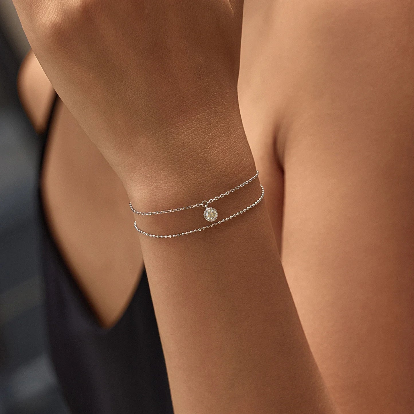 D Color Moissanite Bracelet 925 Sterling Silver Double Layer Lab Diamond Simple Bracelets For Women Fine Jewelry Gifts