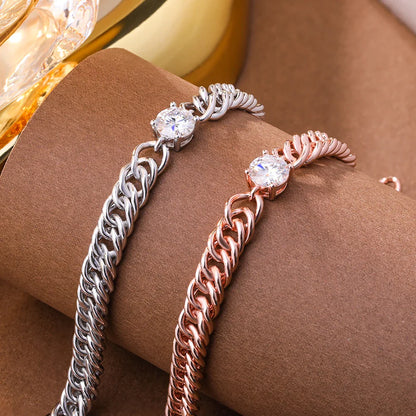 Cuban Chain Bracelet With 1carat Moissanite Diamond Bracelets For Women 925 Sterling Silver Plated 18k White Gold Fine Jewelry