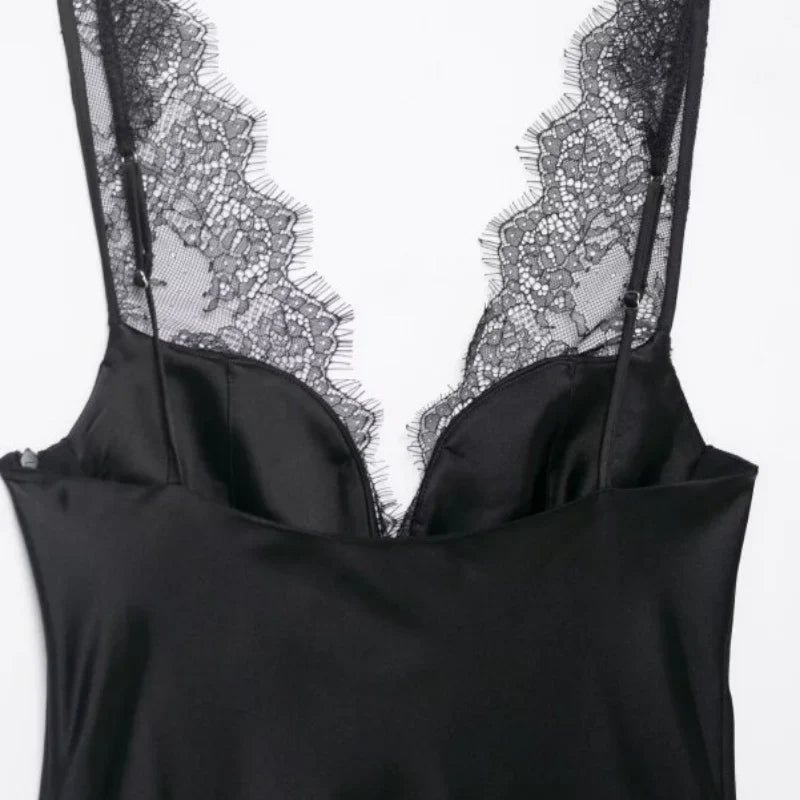 Women's Satin Lace Camisole - Sexy V-Neck Sleeveless Top for Summer, Perfect for Party & Beach Outfits, Comfortable Silky Feel