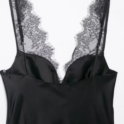 Women's Satin Lace Camisole - Sexy V-Neck Sleeveless Top for Summer, Perfect for Party & Beach Outfits, Comfortable Silky Feel