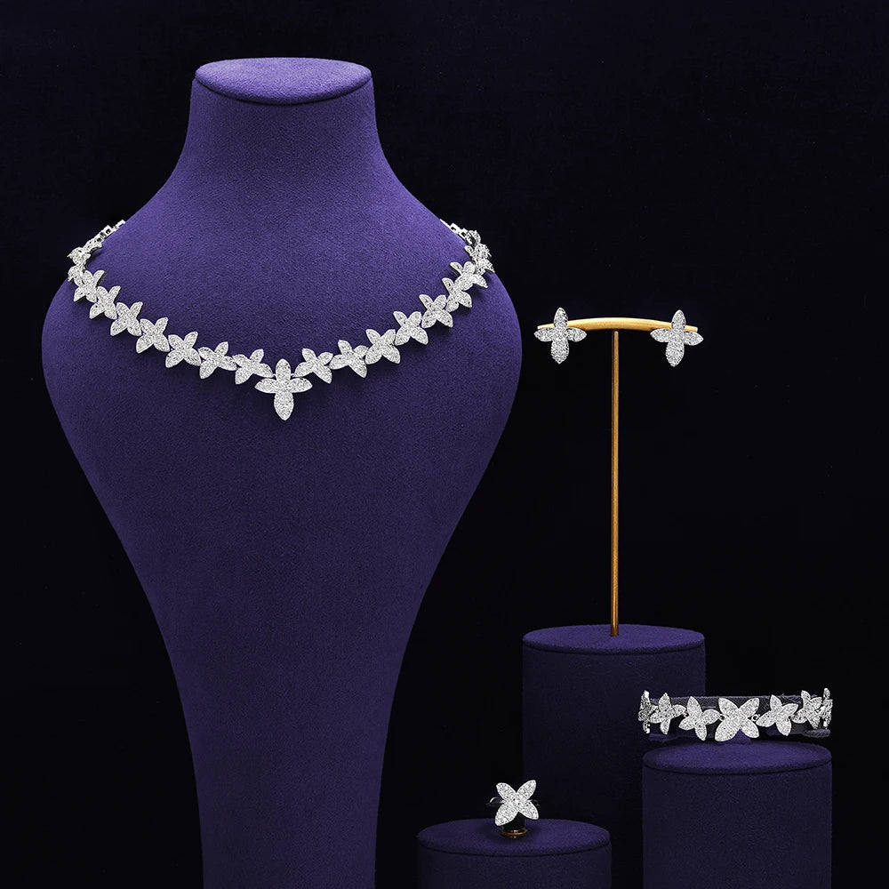 Bridal Zirconia Full Jewelry Set for Ladies Party Luxury Dubai Nigeria CZ Crystal Wedding Necklace Set