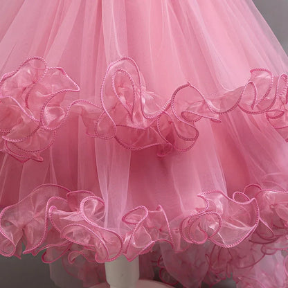 Purple Flower Bridesmaid Princess Dress For Girls Children Costumes Trailing Party Dresses Girls Dress Beaded Wedding Gown