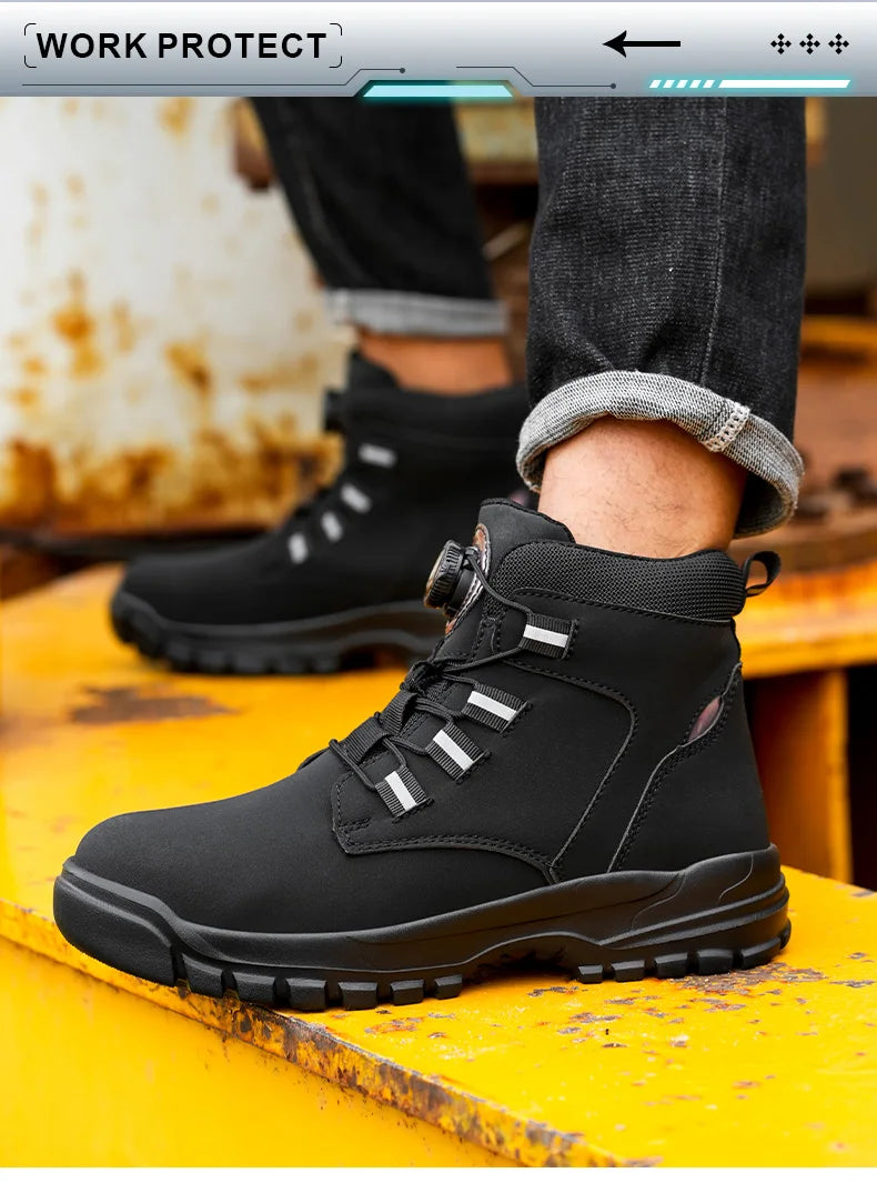 New Rotating Button Safety Shoes for Men Steel Toe Sneaker Non Slip Work Shoes Man Puncture Proof Protective Work Safety Boots
