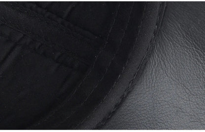 Men Real Cowhide Leather Earlap Caps Male Fall Winter 100% Real Cow Leather Hats New Casual Real Leather Outdoor Baseball Cap