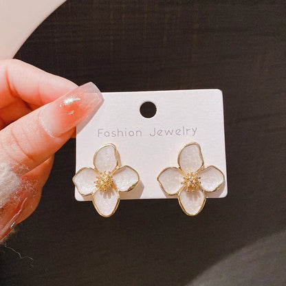 Dropped Glaze Flower Stud Earrings for Women Girl French Ins Vintage 2024 Fashion Korean Wedding Romantic Jewelry Gifts