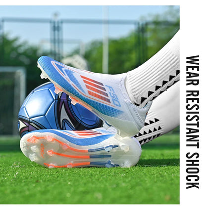 2712 Without-Lace Mens Soccer Shoes F50 SLIP-ON Non-Slip Turf Soccer Cleats Boys TF/FG Training Football Boots Chuteira Campo
