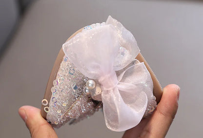 Toddler Girl's Princess Shoes Sequins Lace Bowknot 21-36 Children Mary Janes Three Colors Luxury Trendy Party Kids Shoes Flats