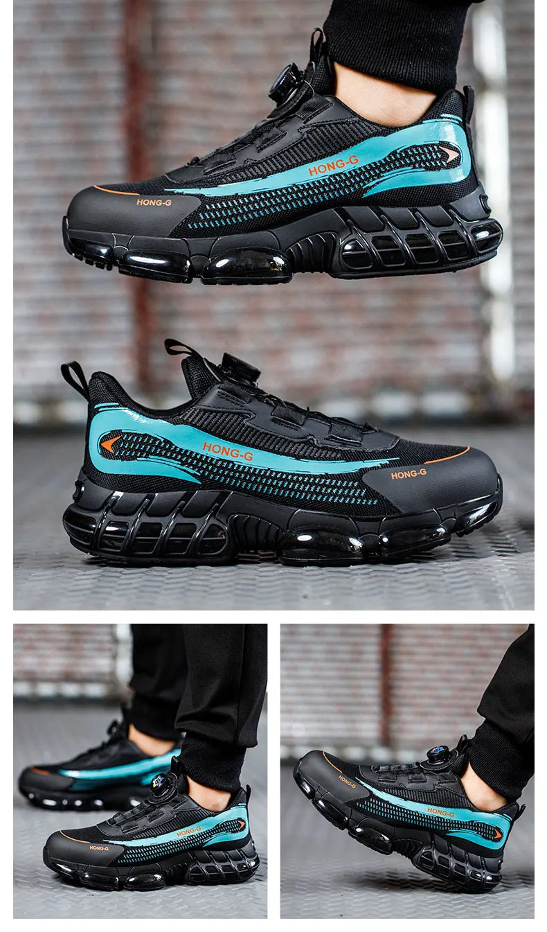 Steel Toe Indestructible Shoes Protective Boots Rotating Button Work Safety Shoes Men Air Cushion Security Boots Work Sneakers