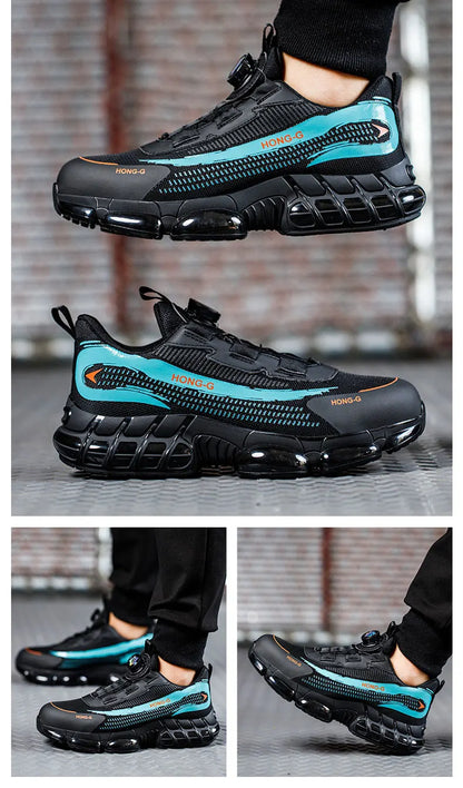 Steel Toe Indestructible Shoes Protective Boots Rotating Button Work Safety Shoes Men Air Cushion Security Boots Work Sneakers