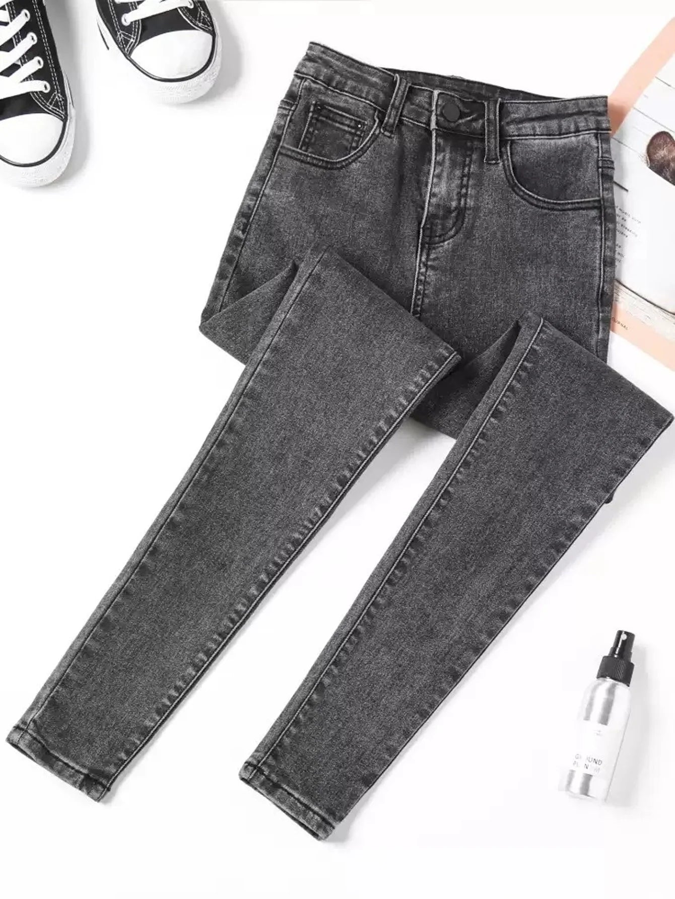 Calças Jeans Unissex Masculinas e Femininas Cinza Slim Denim Harajuku Drip Não inclui acessórios ou cintos