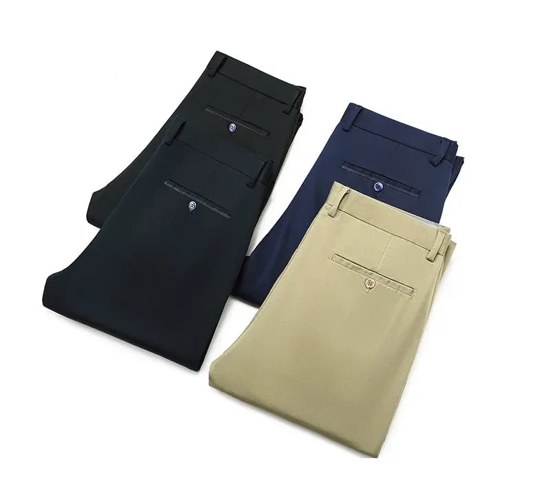 Fiber Men's Casual Pants Anti-wrinkle Comfortable Baggy Straight Business Formal Trousers Male Brand Clothing