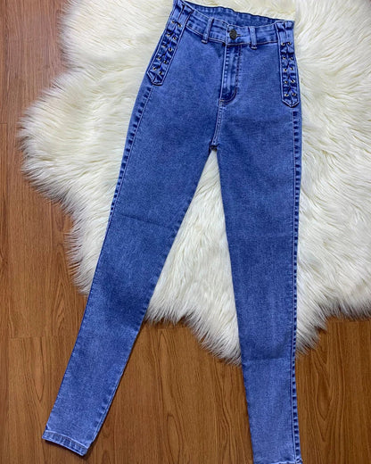 New Curved Fit Pants Distress Jean Women's High Waist Personalized Jeans Trousers