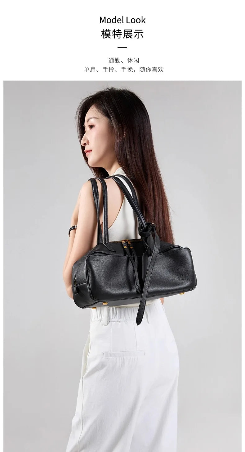 High version genuine leather pillow bag for women 2025 new all-match large capacity first layer cowhide bowling bag for women