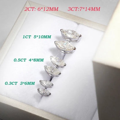 18K Plated 0.3-3CT Certified Moissanite Stud Earrings for Women Marquise Cut Lab Diamond 925 Sterling Silver Jewelry