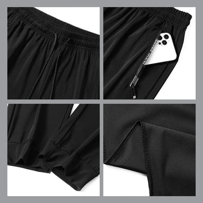 Men's Casual Pants High Elastic Fiber Drawstring Zipper Pocket Quick Dry Sports Pants Baggy Joggers Football Hiking Man Fishing
