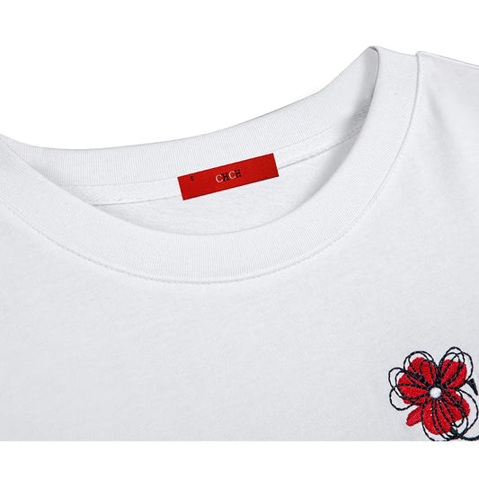 Women's T-Shirt Summer Luxury  New Embroidery Letter Lantern Sleeve T-Shirt White Basic Cotton T-Shirt Women's Top T-Shirt
