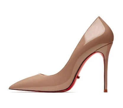 12CM Brown Patent Leather Pumps Women Red Bottom Heels Elegant High Heeled Stilettos Evening Shoe for Party