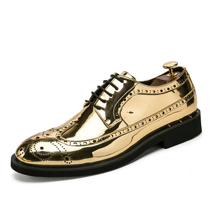 Luxury Golden Man Leather Shoes Large Size 38-46 Comfortable Flat Men's Wedding Shoes High Quality Oxford Shoes Man Dress Shoes
