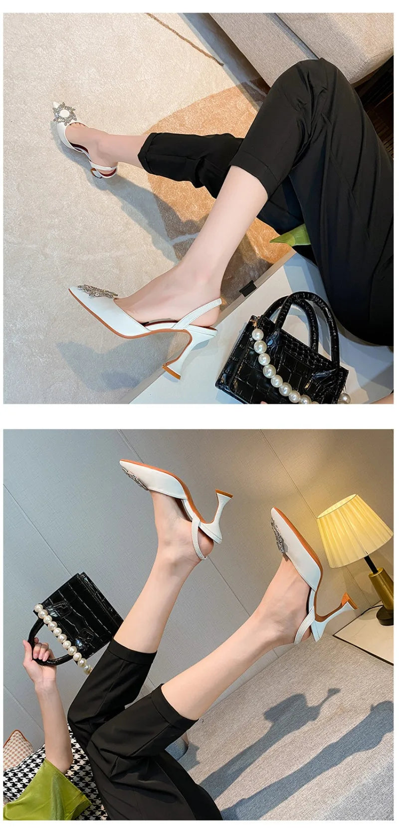 Women's Sandals 2026 New Sun Button Water Diamond Pointed High Heels Fashionable Banquet Wine Glass and Baotou Sandals