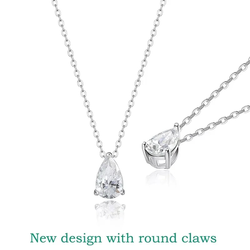 Certified 1CT 2CT Pear Cut D VVS1 Moissanite Necklace for Women 18k Gold Plated Jewelry 100%  Sterling Silver 925 Pendant