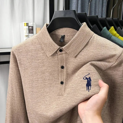 High quality luxury knitted long sleeve T-shirt men's autumn new designer brand Pony embroidery fashion Paul classic polo shirt