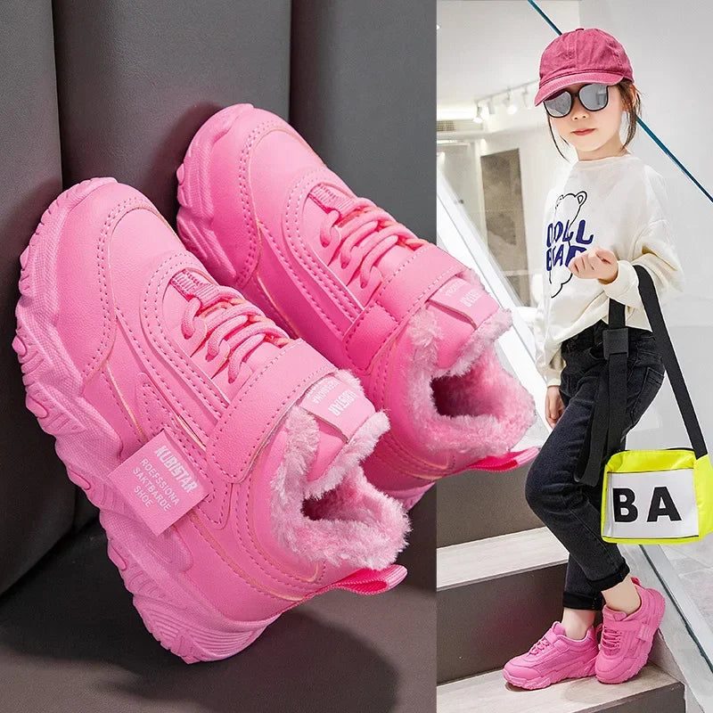 Spring New Kids Sneakers 2025 PU Girls Casual Mesh Solid Pink Light Boys White Hook & Loop Children Non-slip Sports Shoes