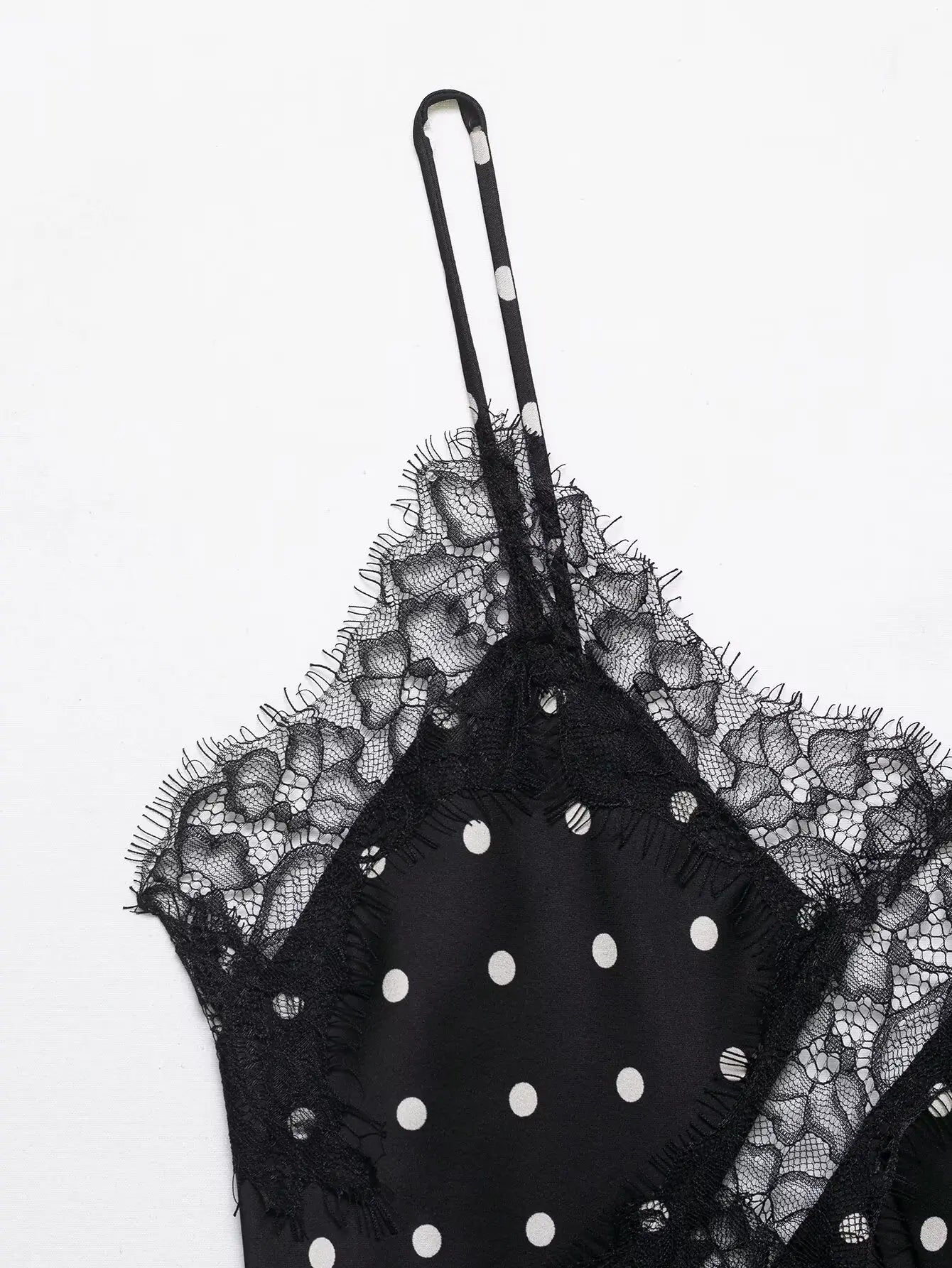 Women 2026 Trend Polka Dot Sling Tops Asymmetric Sleeveless V-Neck Lace Decorative Tops Elegant Fashion Holiday Outfits Camis