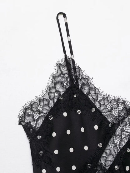 Women 2026 Trend Polka Dot Sling Tops Asymmetric Sleeveless V-Neck Lace Decorative Tops Elegant Fashion Holiday Outfits Camis