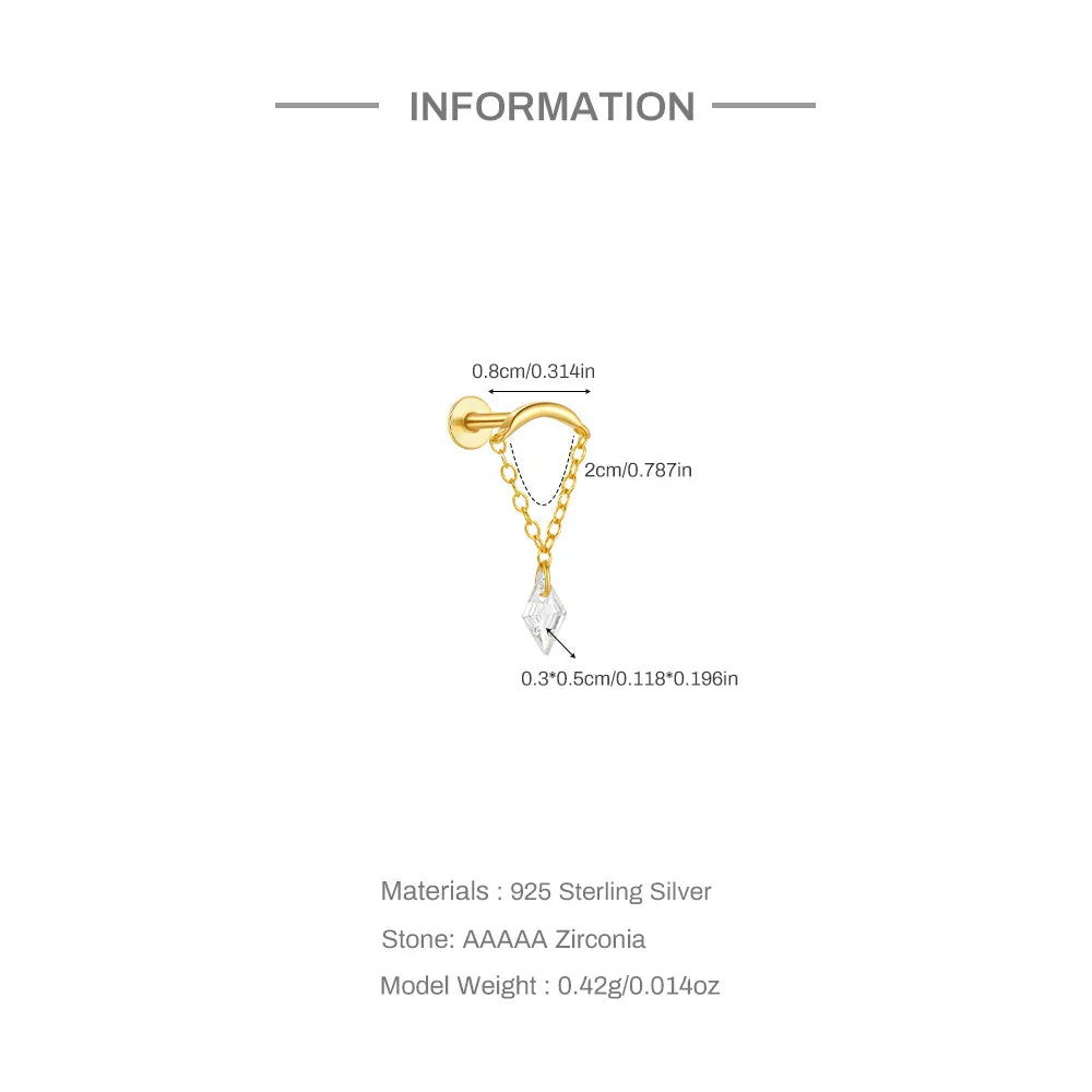 1PC Four Pointed Star Moon Tassel Lotus Cartilage Spiral Puncture 925 Sterling Silver Stud Earring For Women Ins Earring