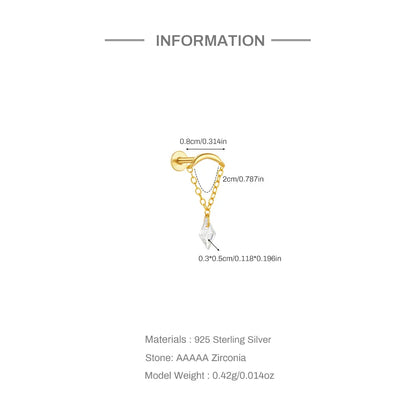 1PC Four Pointed Star Moon Tassel Lotus Cartilage Spiral Puncture 925 Sterling Silver Stud Earring For Women Ins Earring