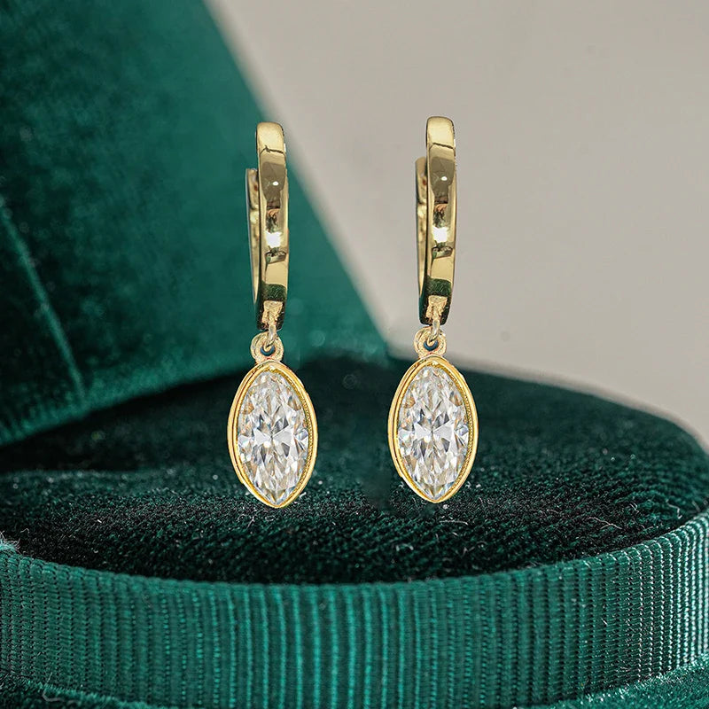 Pass Tested 1CTTW Marquise Cut Moissanite Hoop Earrings for Women 18K Plated Wedding S925 Silver Jewelry Birthday Gift