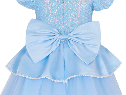 2026 Girl's Princess Cinderella Costume Classic Style Blue Ball Gown Dress Up with White Led Lights Outfit Dresses for Girls