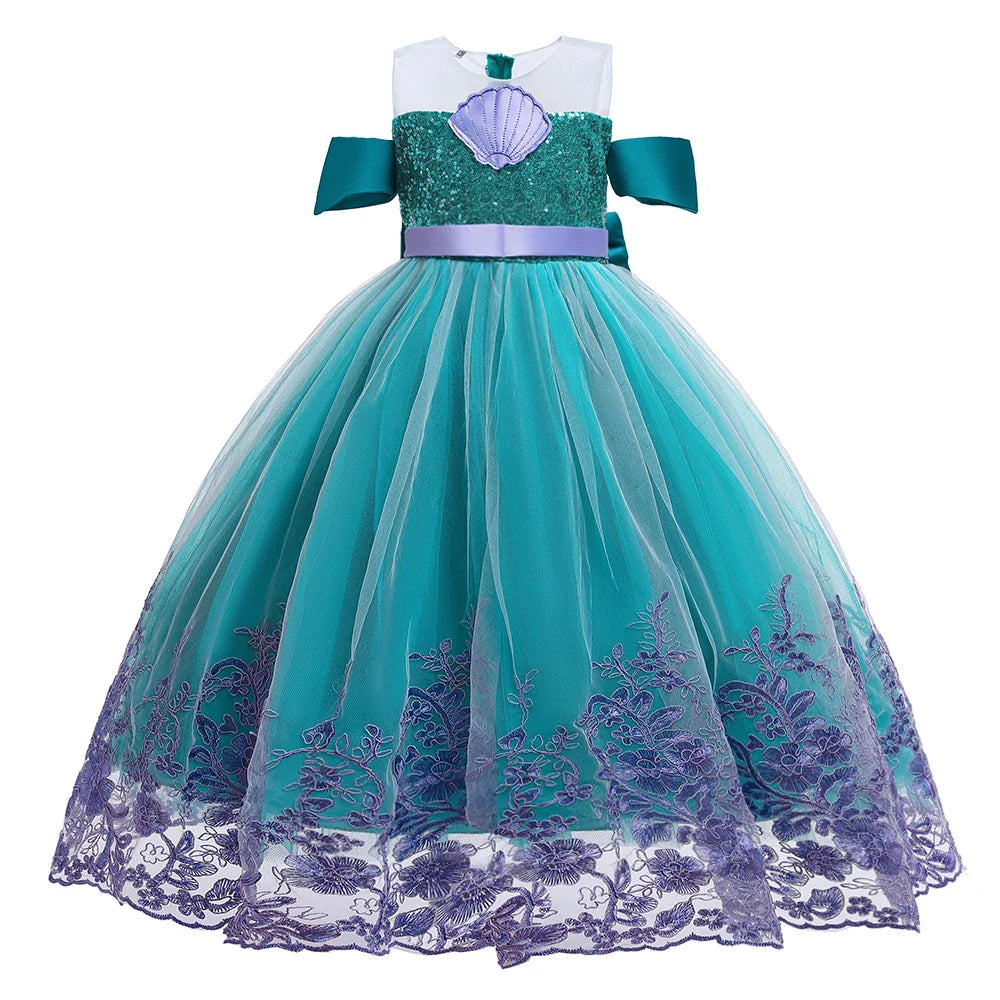 Little Mermaid Ariel Princess Costumes Young Girls Purple Dress Kids Cosplay Carnival Gown Birthday Tutu Dresses Summer New Wear