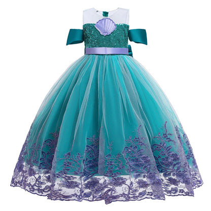 Little Mermaid Ariel Princess Costumes Young Girls Purple Dress Kids Cosplay Carnival Gown Birthday Tutu Dresses Summer New Wear