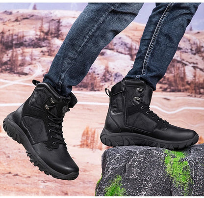Brand High-Top Leather Men's Boots Breathable Desert Combat Men Work Ankle Outdoor Non-slip Hiking Boots Men's Motorcycle Boots