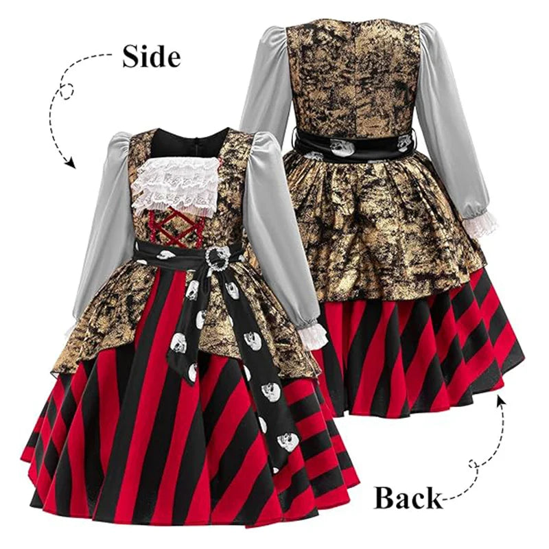 Carnival Ocean Theme Girls Pirate Costume Buccaneer Princess Dress Up For Kids With Accessories Halloween Cosplay Party Outfit