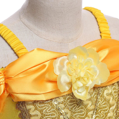 Fancy Girls Belle Halloween Costumes Carnival Cosplay Cartoon Christmas Beauty Party Princess Dress Tulle Birthday Kids Clothing