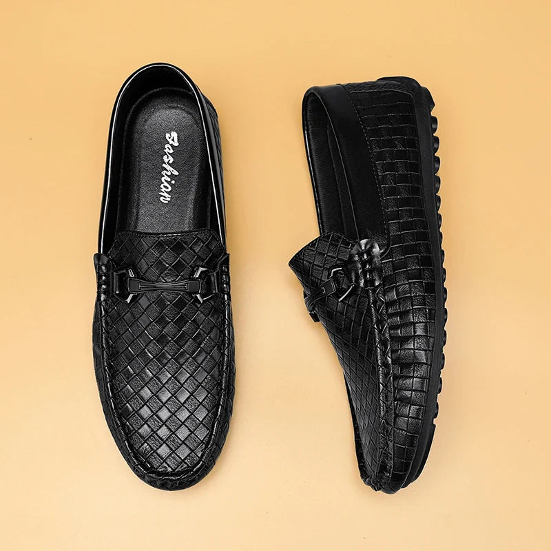 Men Loafers Fashion Leather Men Casual Shoes Slip on Flats Comfortable Boat Shoes Lightweight Walking Driving Shoes