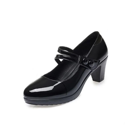 women fashion round toe buckle strap patent leather office high heel shoes lady classic wine red shoes  ba05