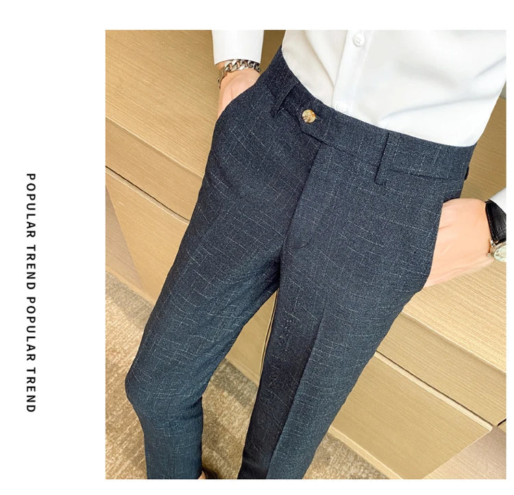 Premium Business Casual Fashionable Dark Plaid Men's Suit Pants Groom's Wedding Suit Party Trousers