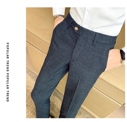 Premium Business Casual Fashionable Dark Plaid Men's Suit Pants Groom's Wedding Suit Party Trousers