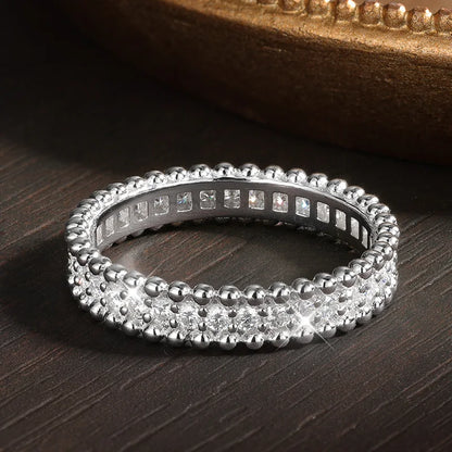 D VVS1 Moissanite Rings for Women Stackable Full Eternity Wedding Band 18K White Gold Plated s925 Sterling Silver Ring