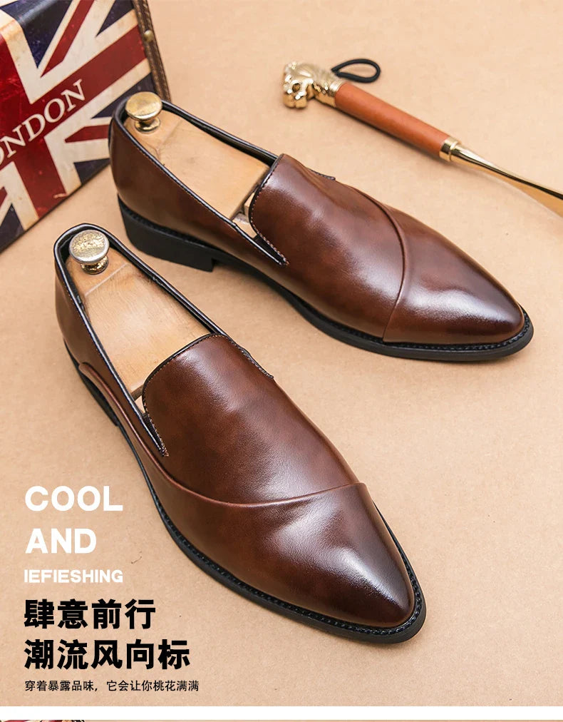 Casual Leather Shoes Large Size Men Business Shoes 2026 New Slip on Pointed leather Loafers Hand Polished Leather Casual Shoes